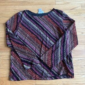 Coldwater Creek Diagonal Striped Long Sleeve Top - Black, Purple, Red